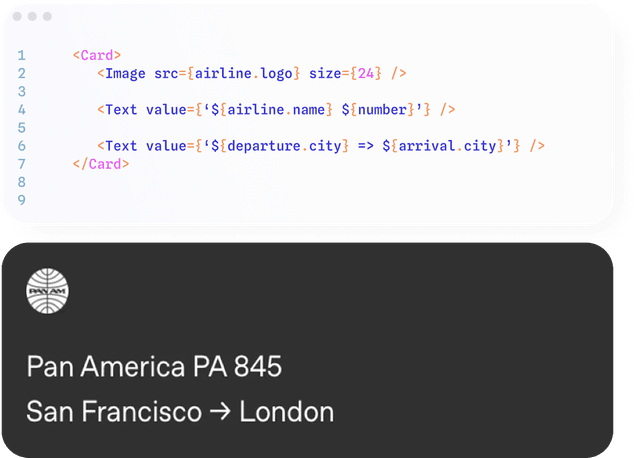 Declarative Generative UI Example - Card specification with airline card