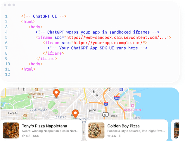 MCP Apps Example - Embedded third-party iframe with map interface