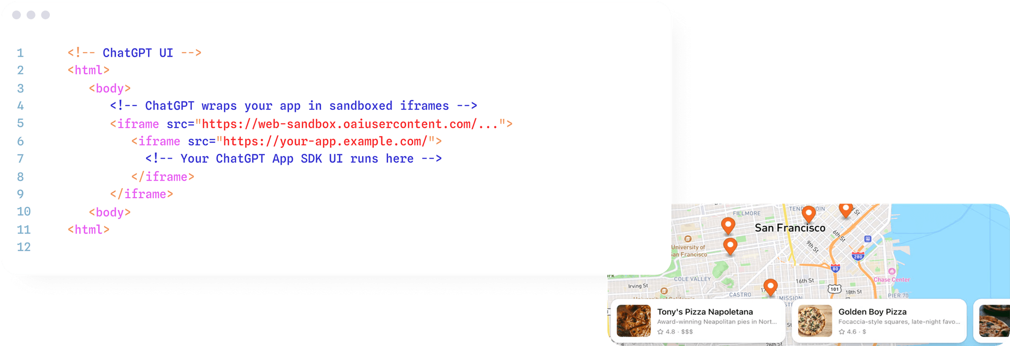 MCP Apps Example - Embedded third-party iframe with map interface