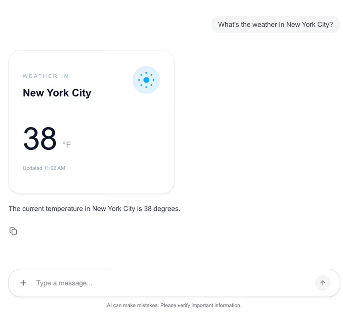 Controlled Generative UI Result - Weather card UI
